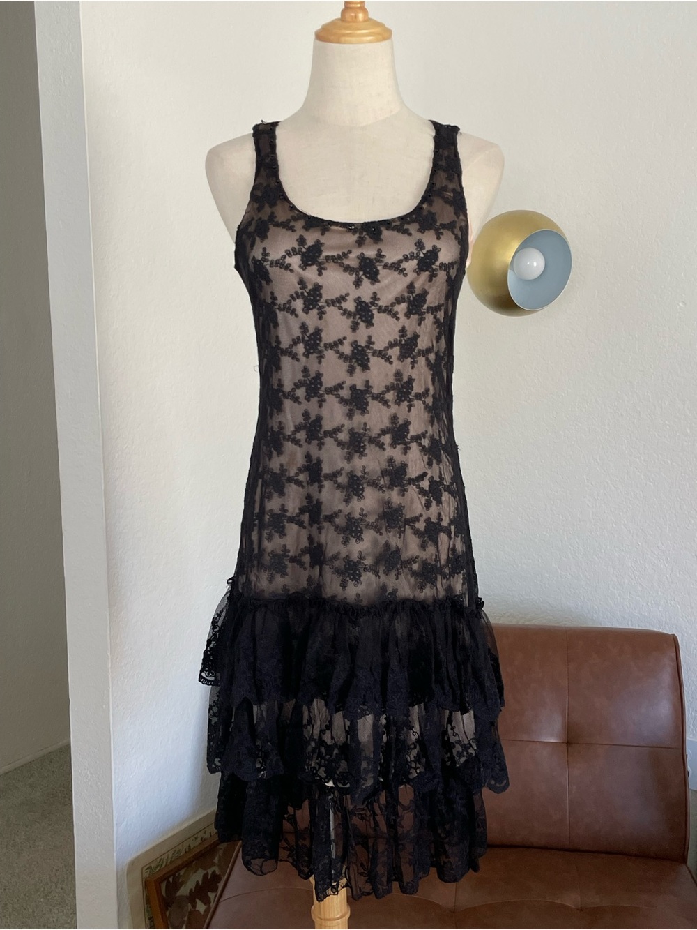 Y2K Miss Chievous Whimsigoth Boho Lace Beaded Tiered Drop Waist Dress